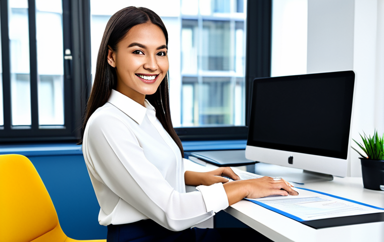 Adapting to Digital Transformation**

"A professional administrative assistant in a modern, bright office setting, fully clothed in business casual attire (blouse and slacks), smiling confidently at a computer screen displaying a document management software interface.  Safe for work, professional, appropriate content, perfect anatomy, correct proportions, well-formed hands, natural pose, demonstrating digital skills."

**