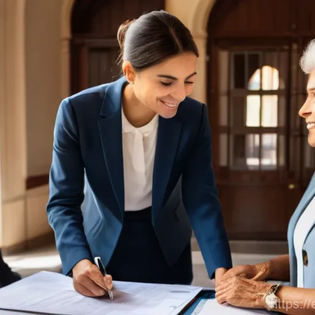 자치행정사 조직 내 역할 - **Prompt: "A bustling, warmly lit municipal administrative office in a vibrant, Spanish-speaking tow...