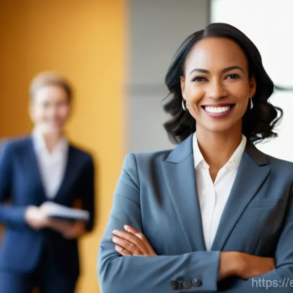 자치행정사 경력 인증 - **Prompt:** A confident and diverse female professional, in her late 30s to early 40s, dressed in a ...