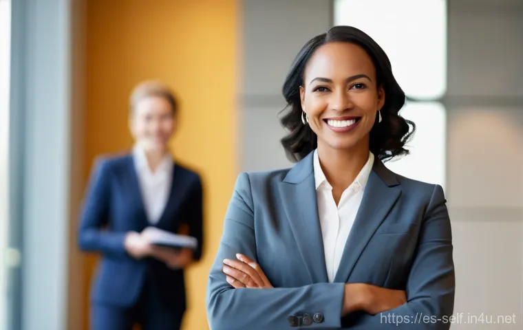 자치행정사 경력 인증 - **Prompt:** A confident and diverse female professional, in her late 30s to early 40s, dressed in a ...