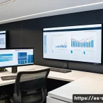 Home 19 자치행정사 업무 최적화 기법 - A modern public administration office in Spain featuring diverse government employees using digital ...