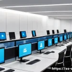 Home 23 자치행정사 실무 팁 - A modern public administration office in a Spanish-speaking country, showing diverse employees worki...