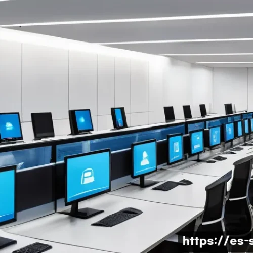 Home 17 자치행정사 실무 팁 - A modern public administration office in a Spanish-speaking country, showing diverse employees worki...